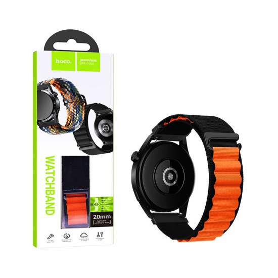 Bracelete De Nylon Hoco WH05 Climbing Series Mountain 20mm Preto e Laranja